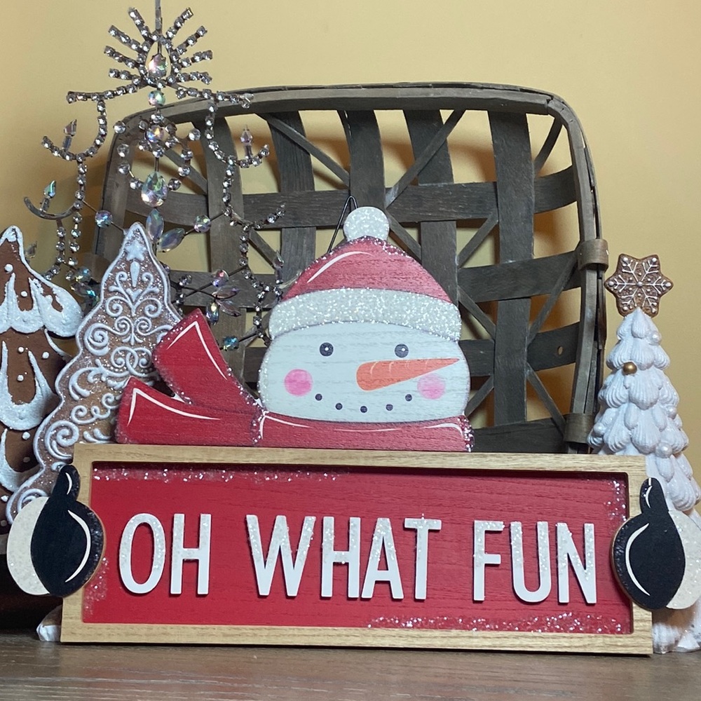 NEW! LARGE Winter Snowman Christmas Holiday Wood Glitter Jingle Bells Sign